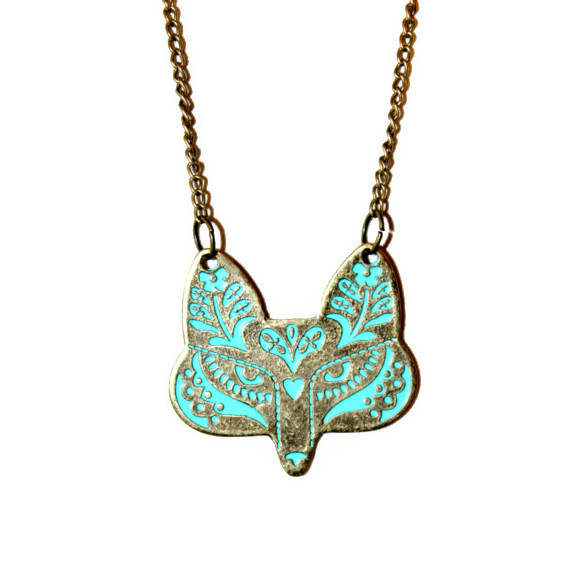 Fox Statement Necklace In Bronze With Turquoise Accent
